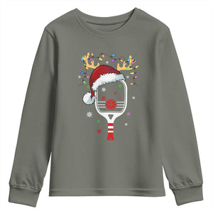 Pickleball Christmas Youth Sweatshirt Holiday Reindeer Player Gifts Sports Xmas TS10 Military Green Print Your Wear