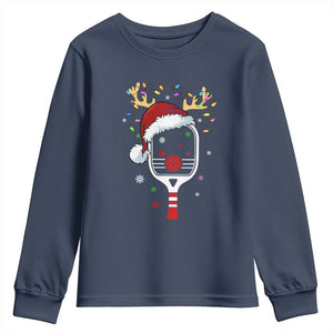 Pickleball Christmas Youth Sweatshirt Holiday Reindeer Player Gifts Sports Xmas TS10 Navy Print Your Wear