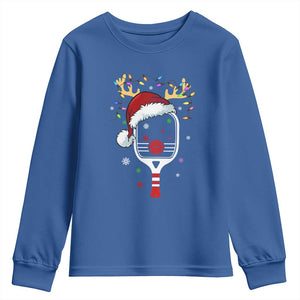 Pickleball Christmas Youth Sweatshirt Holiday Reindeer Player Gifts Sports Xmas TS10 Royal Blue Print Your Wear