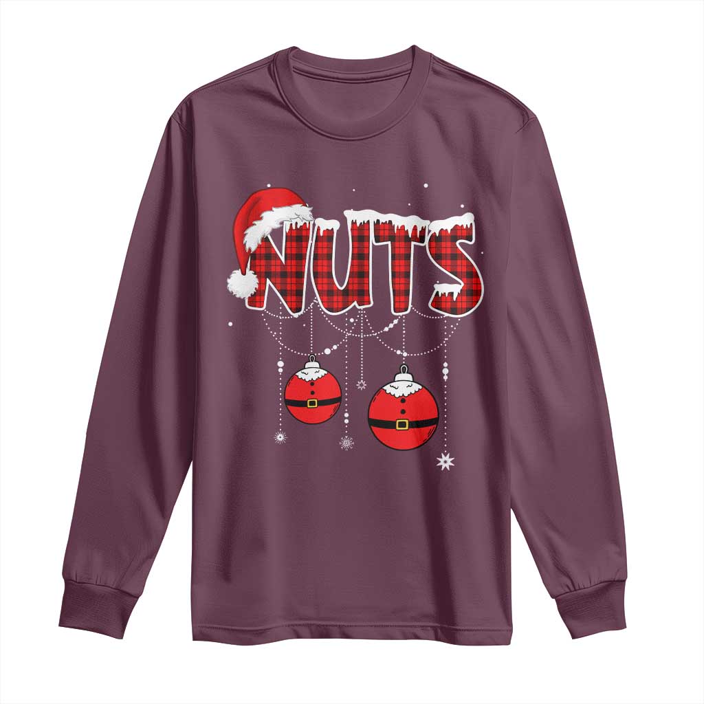 Christmas Couples Long Sleeve Shirt Chest Nuts Couples Funny Matching Chestnuts TS10 Maroon Print Your Wear