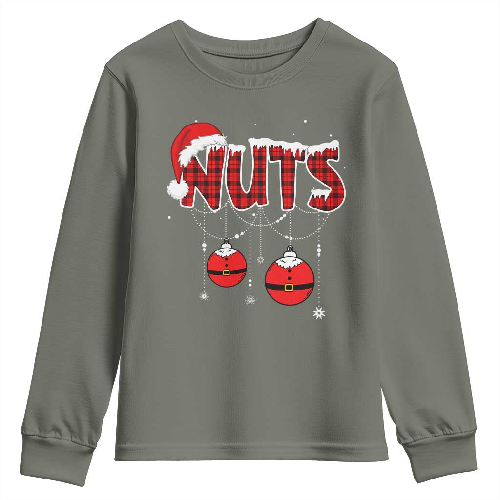 Christmas Couples Youth Sweatshirt Chest Nuts Couples Funny Matching Chestnuts TS10 Military Green Print Your Wear
