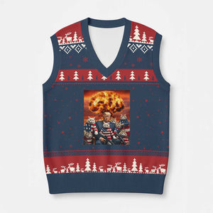 Trump Cat V-Neck Knit Sweater Vest Funny Pro America Meme Gift For Cat Lovers TS10 Navy Red Print Your Wear
