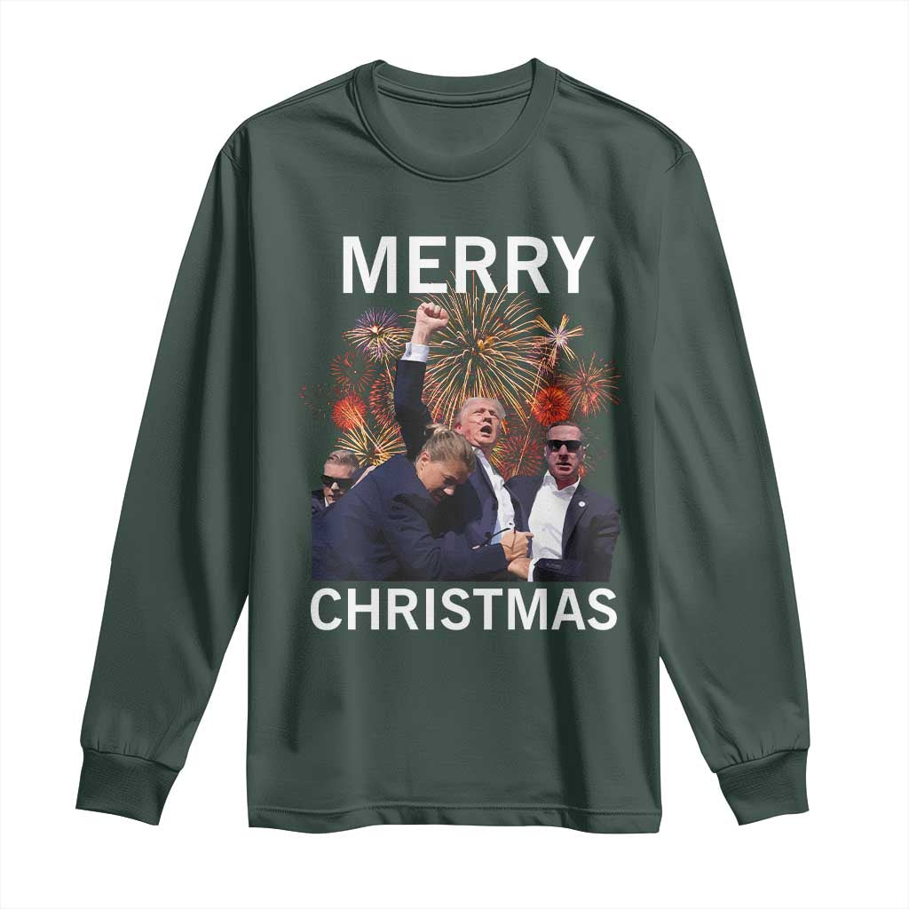 Donald Trump Christmas Long Sleeve Shirt Merry Xmas Republican TS10 Dark Forest Green Print Your Wear
