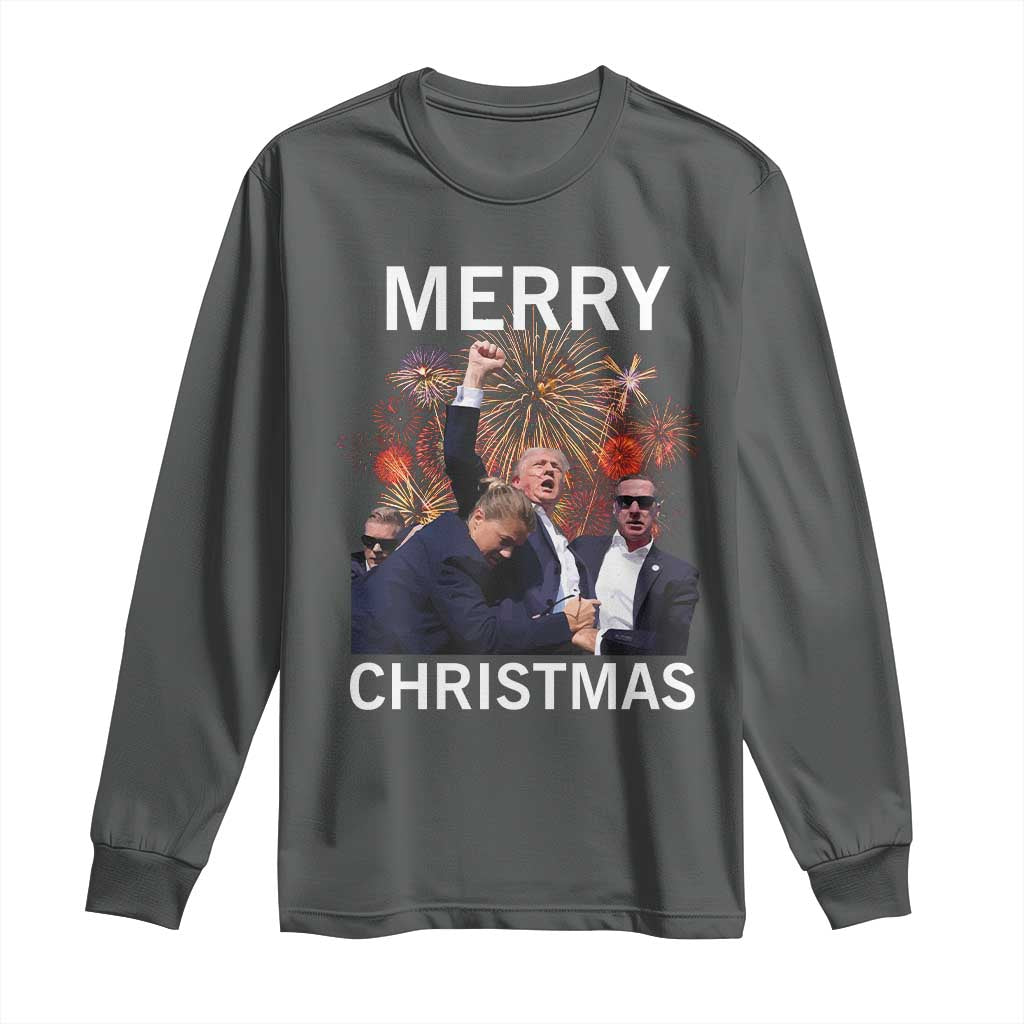 Donald Trump Christmas Long Sleeve Shirt Merry Xmas Republican TS10 Dark Heather Print Your Wear