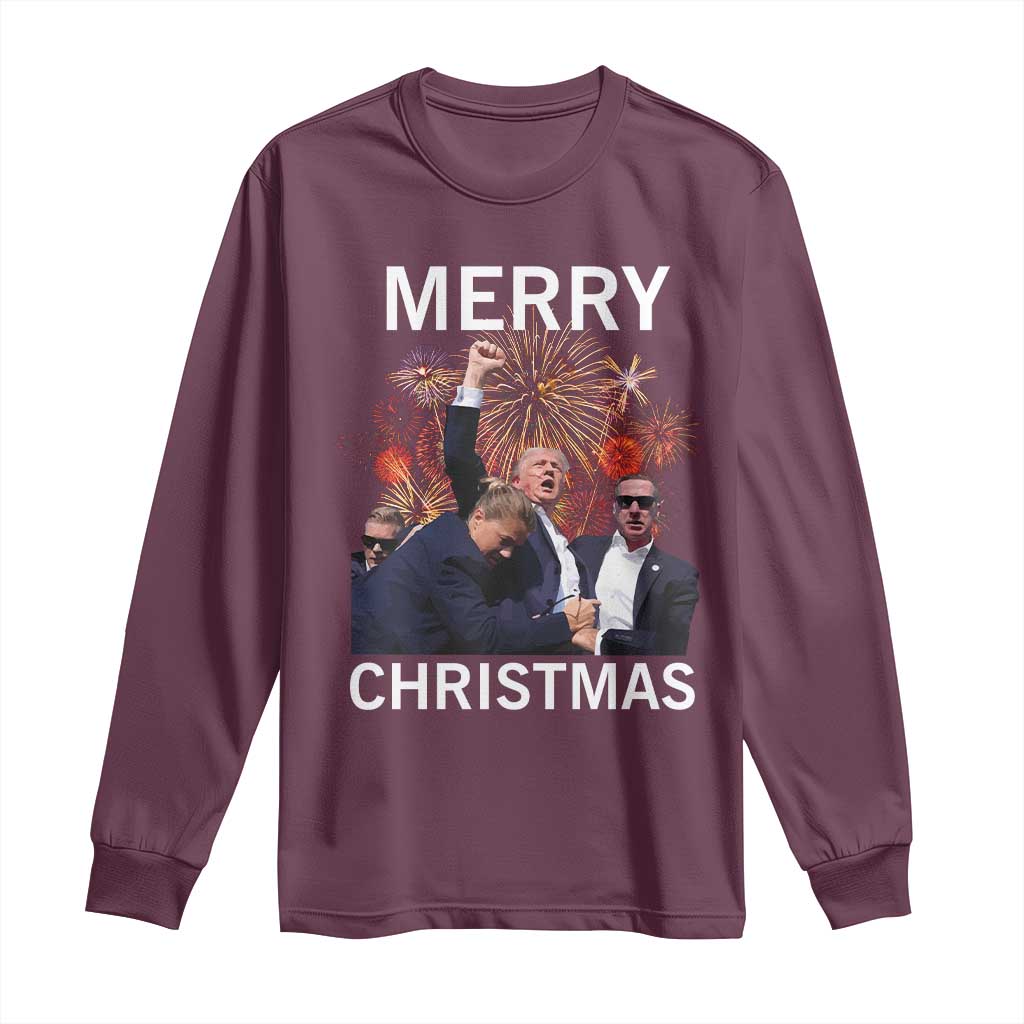 Donald Trump Christmas Long Sleeve Shirt Merry Xmas Republican TS10 Maroon Print Your Wear