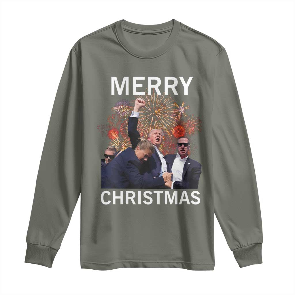 Donald Trump Christmas Long Sleeve Shirt Merry Xmas Republican TS10 Military Green Print Your Wear