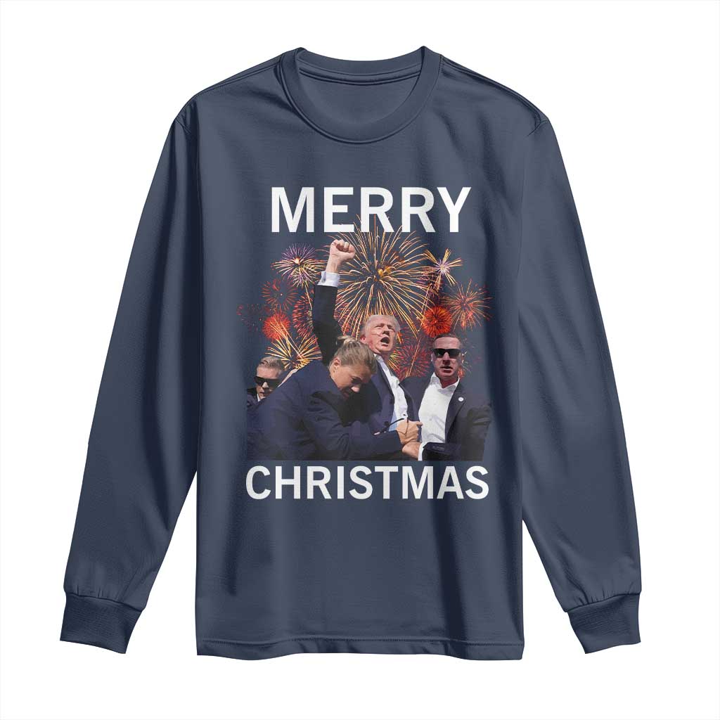 Donald Trump Christmas Long Sleeve Shirt Merry Xmas Republican TS10 Navy Print Your Wear