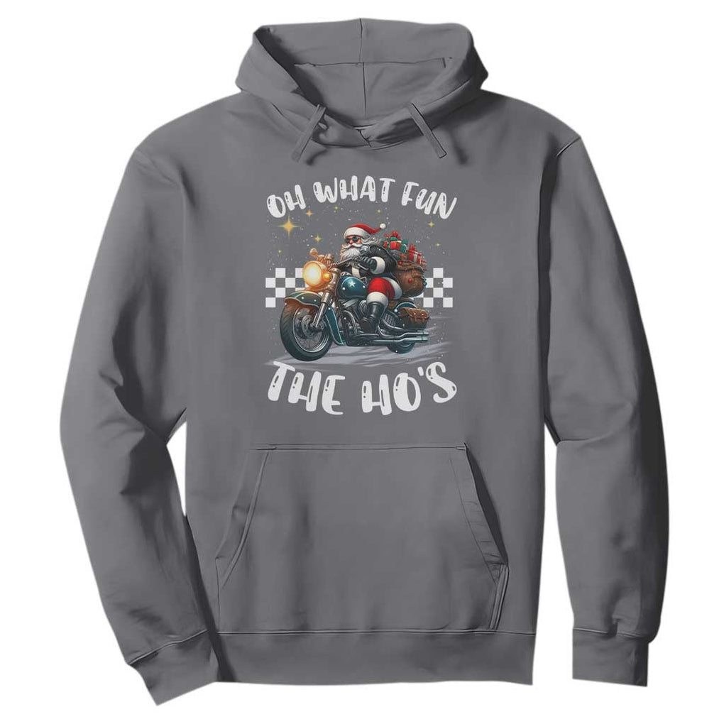 Biker Grandpa Santa on Motorcycle Christmas Hoodie Funny Oh What Fun It Is To Ride TS10 Charcoal Print Your Wear