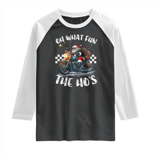 Biker Grandpa Santa on Motorcycle Christmas Raglan Shirt Funny Oh What Fun It Is To Ride TS10 Black White Print Your Wear