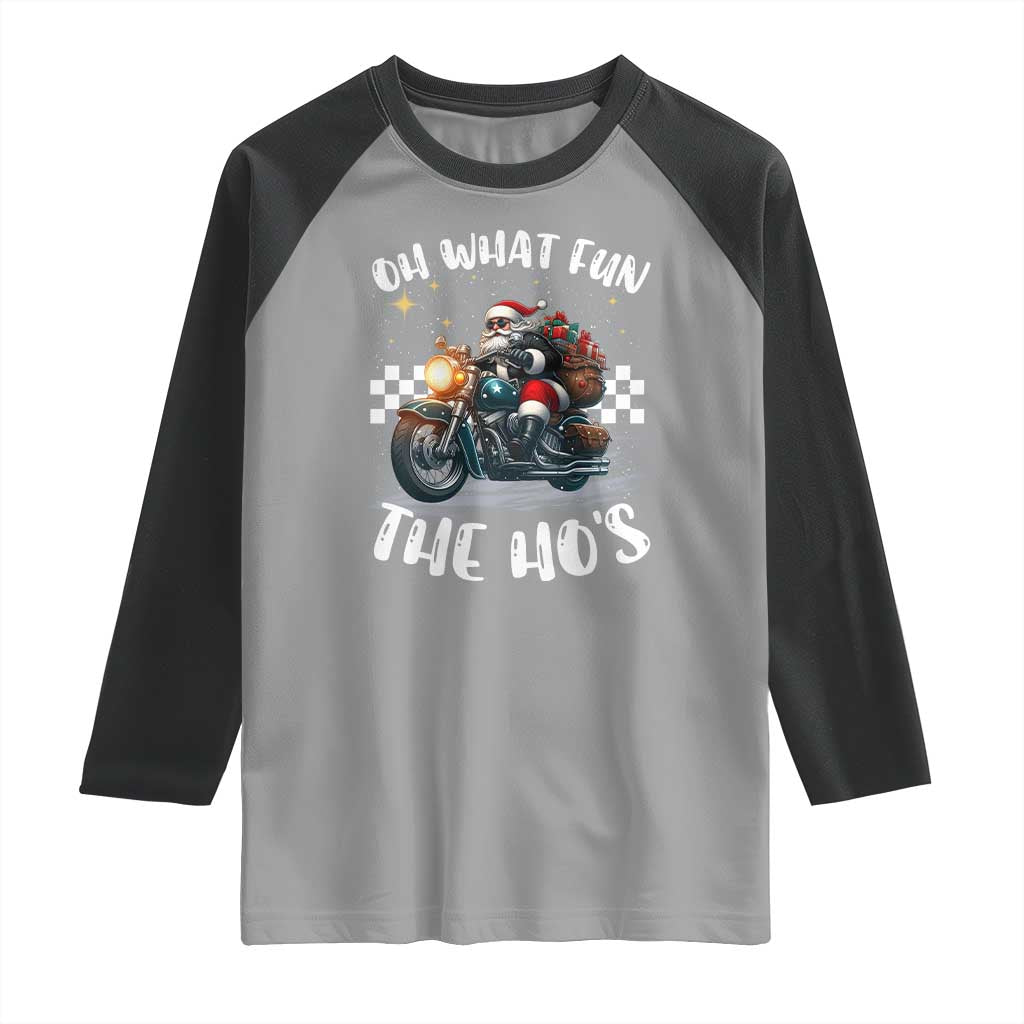 Biker Grandpa Santa on Motorcycle Christmas Raglan Shirt Funny Oh What Fun It Is To Ride TS10 Sport Gray Black Print Your Wear