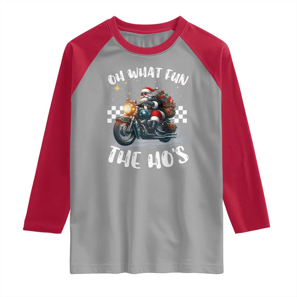 Biker Grandpa Santa on Motorcycle Christmas Raglan Shirt Funny Oh What Fun It Is To Ride TS10 Sport Gray Red Print Your Wear