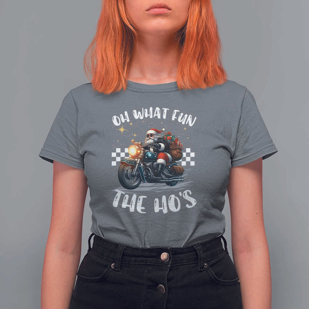 Biker Grandpa Santa on Motorcycle Christmas T Shirt For Women Funny Oh What Fun It Is To Ride TS10 Charcoal Print Your Wear