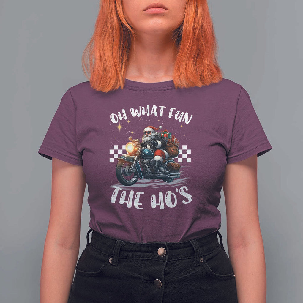 Biker Grandpa Santa on Motorcycle Christmas T Shirt For Women Funny Oh What Fun It Is To Ride TS10 Maroon Print Your Wear