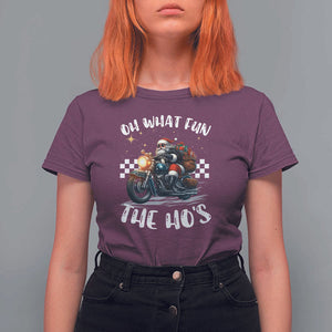 Biker Grandpa Santa on Motorcycle Christmas T Shirt For Women Funny Oh What Fun It Is To Ride TS10 Maroon Print Your Wear