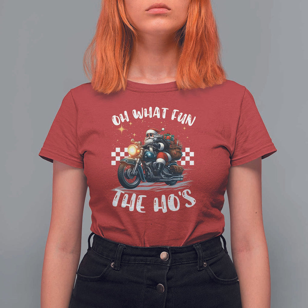 Biker Grandpa Santa on Motorcycle Christmas T Shirt For Women Funny Oh What Fun It Is To Ride TS10 Red Print Your Wear