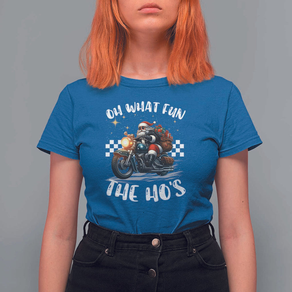 Biker Grandpa Santa on Motorcycle Christmas T Shirt For Women Funny Oh What Fun It Is To Ride TS10 Royal Blue Print Your Wear