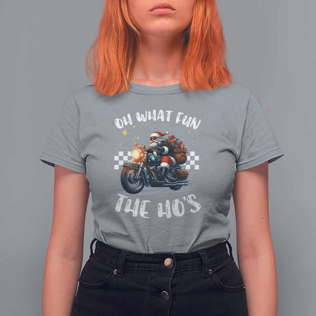 Biker Grandpa Santa on Motorcycle Christmas T Shirt For Women Funny Oh What Fun It Is To Ride TS10 Sport Gray Print Your Wear
