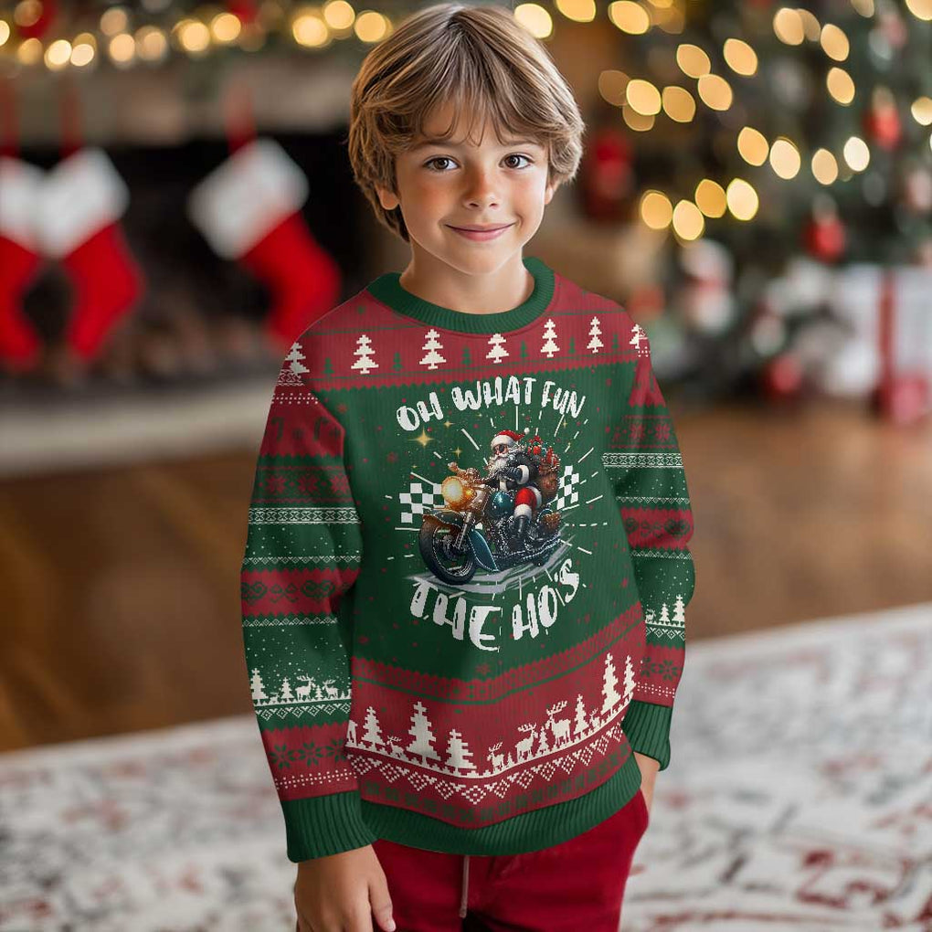 Biker Grandpa Santa on Motorcycle Christmas Ugly Christmas Sweater Funny Oh What Fun It Is To Ride TS10 Christmas Print Your Wear