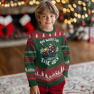 Biker Grandpa Santa on Motorcycle Christmas Ugly Christmas Sweater Funny Oh What Fun It Is To Ride TS10 Christmas Print Your Wear
