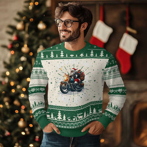 Biker Grandpa Santa on Motorcycle Christmas Ugly Christmas Sweater Funny Oh What Fun It Is To Ride TS10 Green Print Your Wear
