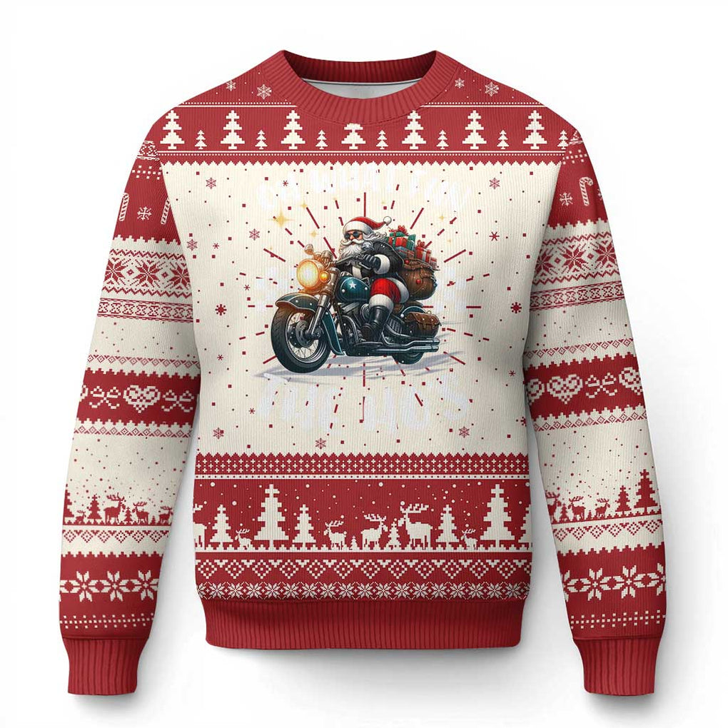 Biker Grandpa Santa on Motorcycle Christmas Ugly Christmas Sweater Funny Oh What Fun It Is To Ride TS10 Red Print Your Wear