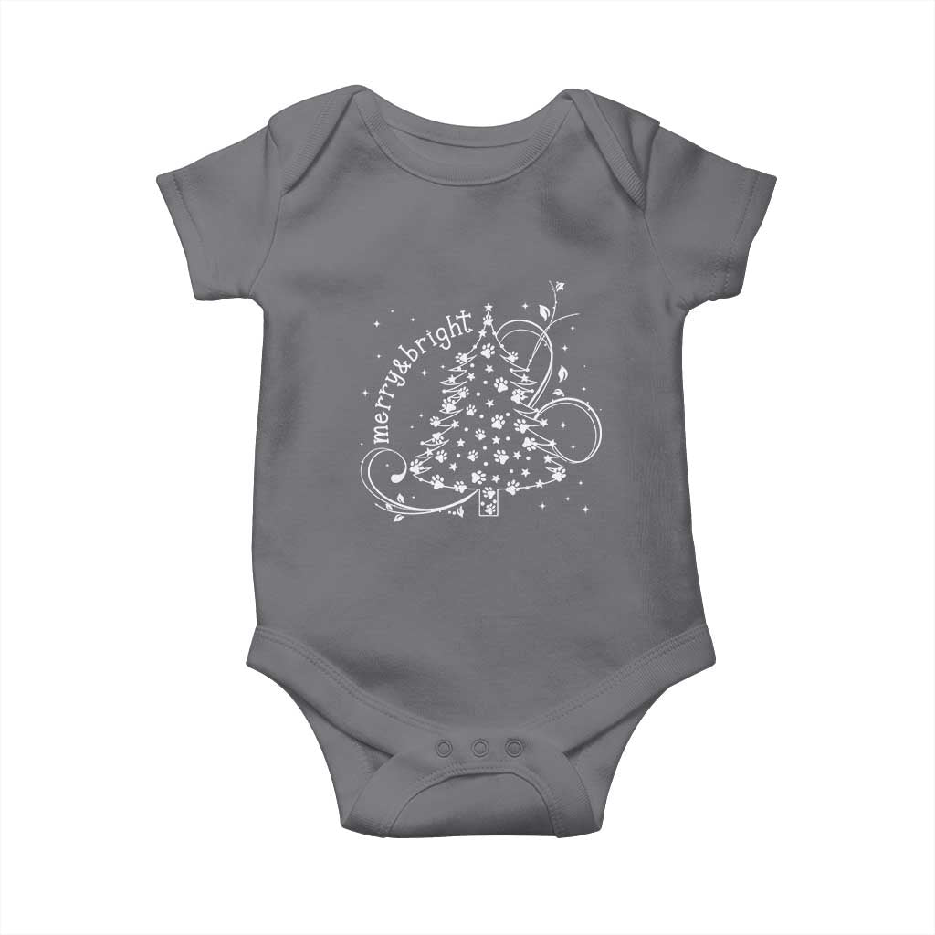 Christmas Dog Baby Onesie Merry & Bright Cute Xmas Tree with Paws Gift for Dog Lover TS10 Charcoal Print Your Wear