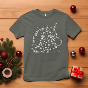 Christmas Dog T Shirt Merry & Bright Cute Xmas Tree with Paws Gift for Dog Lover TS10 Military Green Print Your Wear