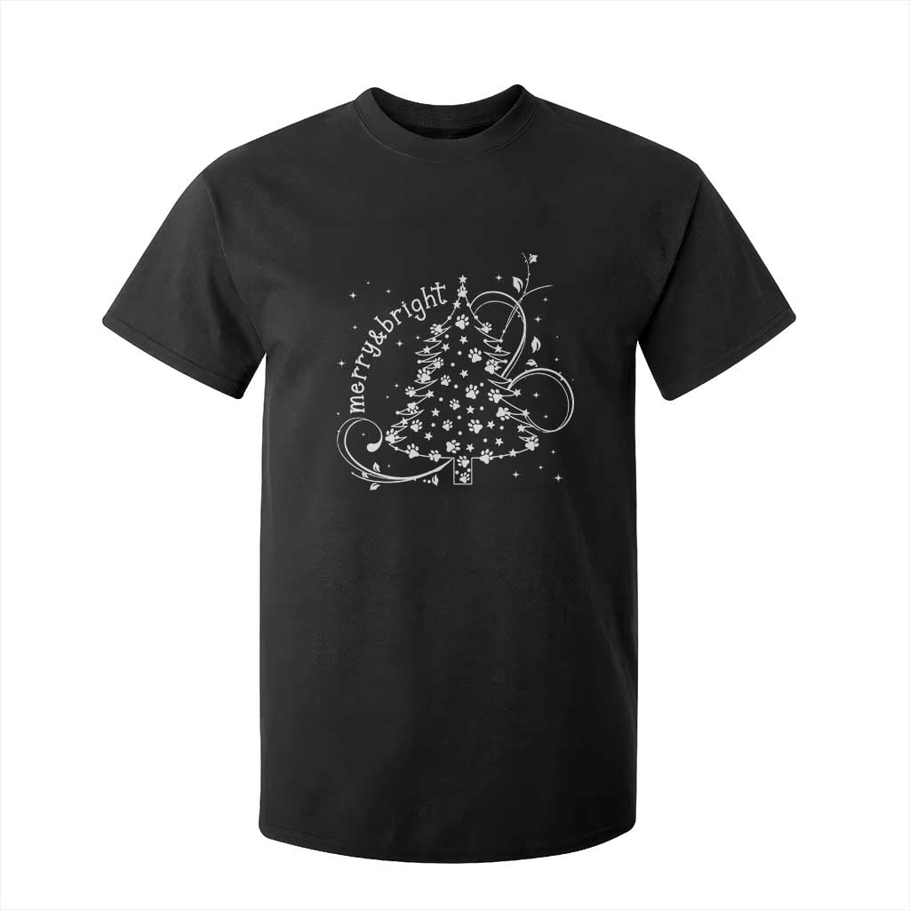 Christmas Dog T Shirt For Kid Merry & Bright Cute Xmas Tree with Paws Gift for Dog Lover TS10 Black Print Your Wear