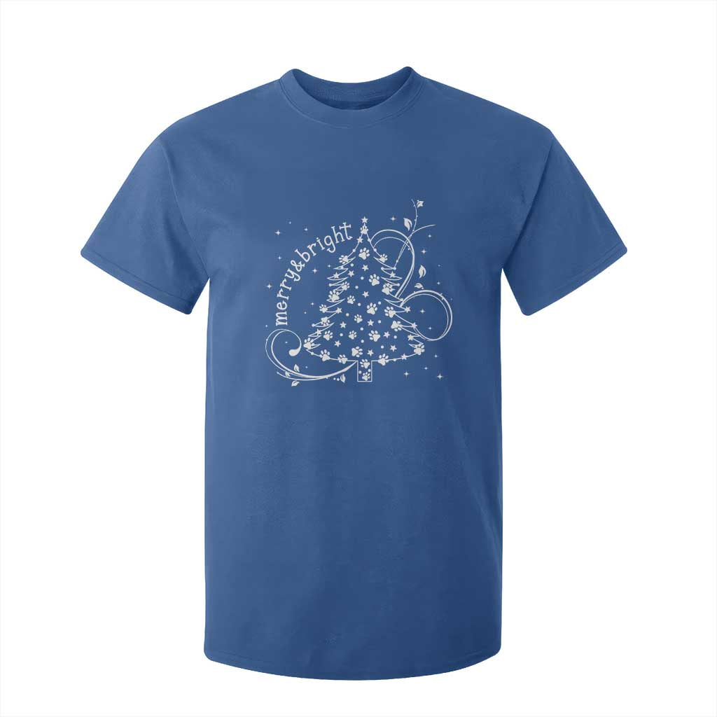 Christmas Dog T Shirt For Kid Merry & Bright Cute Xmas Tree with Paws Gift for Dog Lover TS10 Royal Blue Print Your Wear