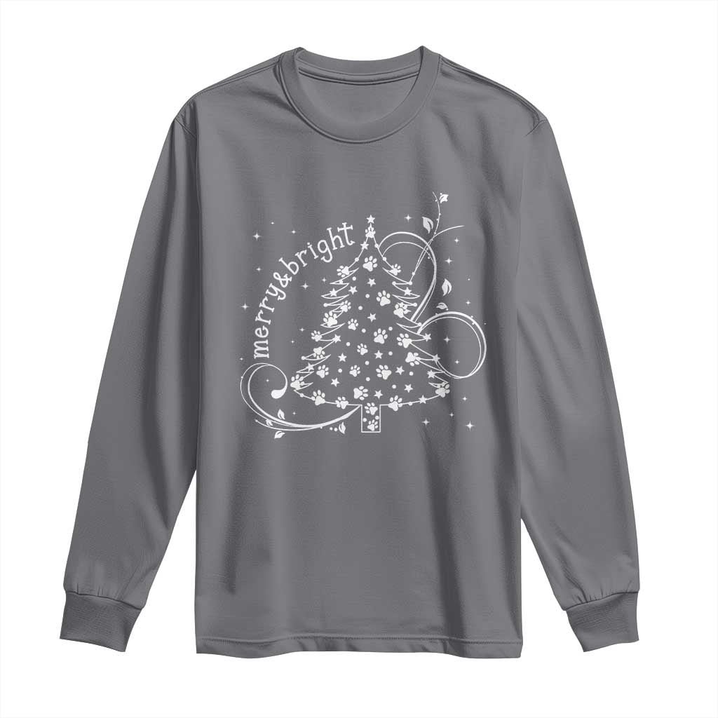 Christmas Dog Long Sleeve Shirt Merry & Bright Cute Xmas Tree with Paws Gift for Dog Lover TS10 Charcoal Print Your Wear