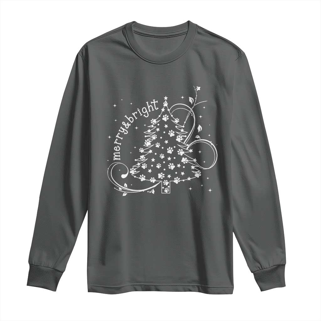 Christmas Dog Long Sleeve Shirt Merry & Bright Cute Xmas Tree with Paws Gift for Dog Lover TS10 Dark Heather Print Your Wear