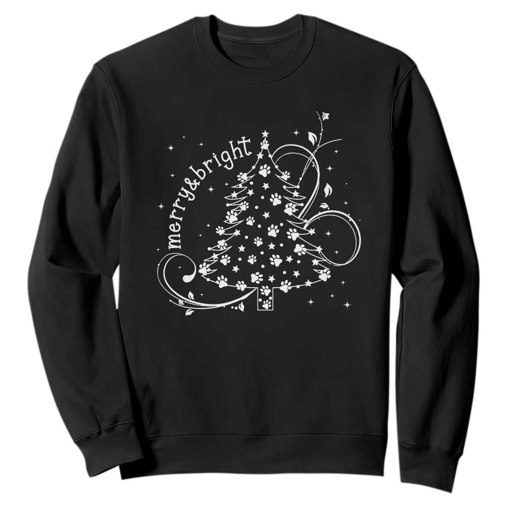 Christmas Dog Sweatshirt Merry & Bright Cute Xmas Tree with Paws Gift for Dog Lover TS10 Black Print Your Wear