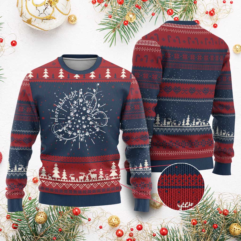 Christmas Dog Ugly Christmas Sweater Merry & Bright Cute Xmas Tree with Paws Gift for Dog Lover TS10 Burgundy Print Your Wear