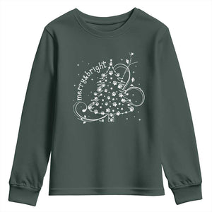 Christmas Dog Youth Sweatshirt Merry & Bright Cute Xmas Tree with Paws Gift for Dog Lover TS10 Dark Forest Green Print Your Wear