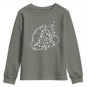 Christmas Dog Youth Sweatshirt Merry & Bright Cute Xmas Tree with Paws Gift for Dog Lover TS10 Military Green Print Your Wear