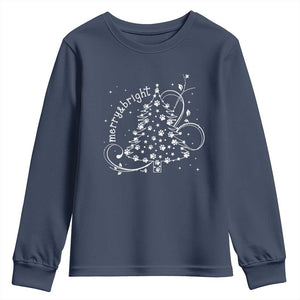 Christmas Dog Youth Sweatshirt Merry & Bright Cute Xmas Tree with Paws Gift for Dog Lover TS10 Navy Print Your Wear