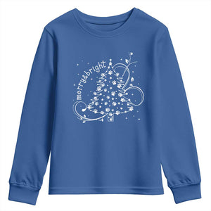 Christmas Dog Youth Sweatshirt Merry & Bright Cute Xmas Tree with Paws Gift for Dog Lover TS10 Royal Blue Print Your Wear