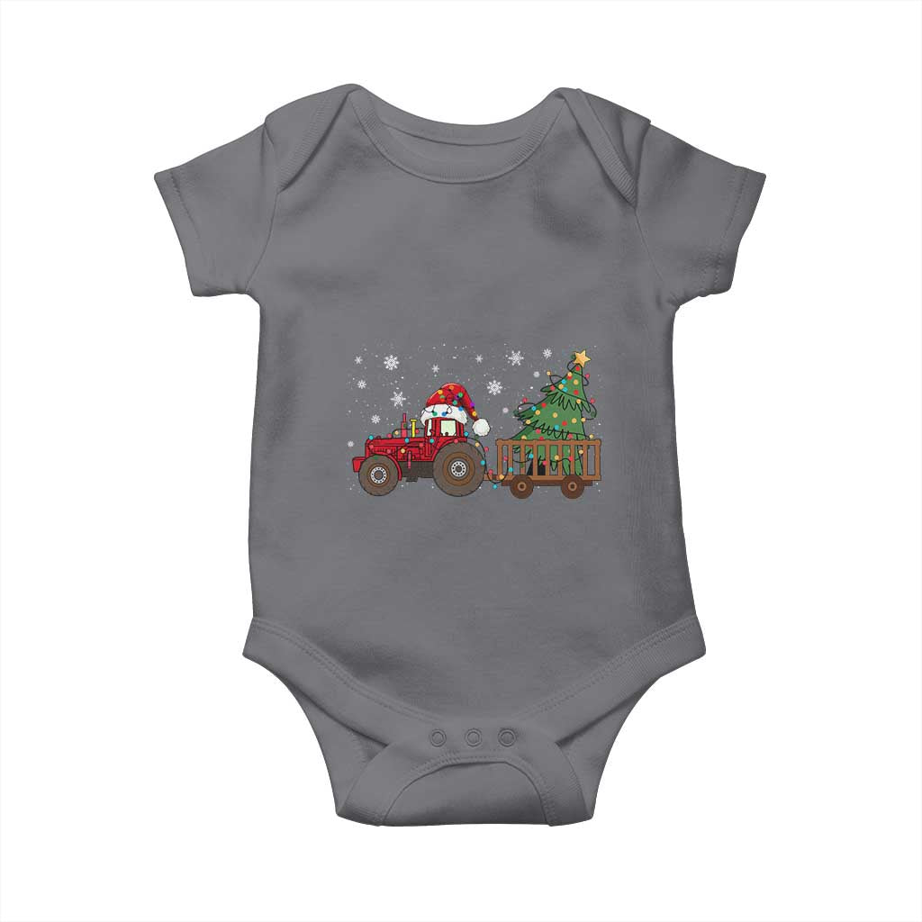 Tractor Christmas Baby Onesie Tree Lights Farmer Xmas Gift for Tractor Drivers TS10 Charcoal Print Your Wear