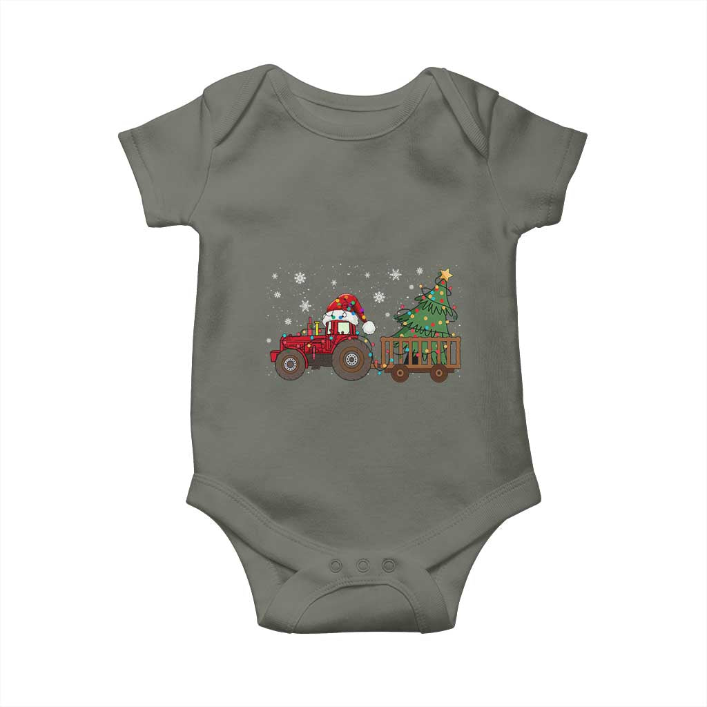 Tractor Christmas Baby Onesie Tree Lights Farmer Xmas Gift for Tractor Drivers TS10 Military Green Print Your Wear