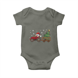 Tractor Christmas Baby Onesie Tree Lights Farmer Xmas Gift for Tractor Drivers TS10 Military Green Print Your Wear