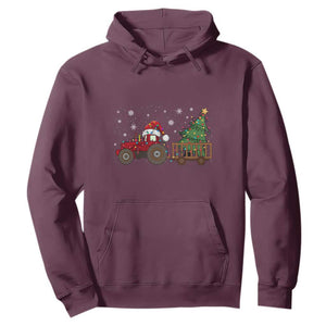Tractor Christmas Hoodie Tree Lights Farmer Xmas Gift for Tractor Drivers TS10 Maroon Print Your Wear
