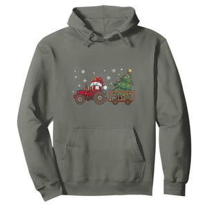 Tractor Christmas Hoodie Tree Lights Farmer Xmas Gift for Tractor Drivers TS10 Military Green Print Your Wear
