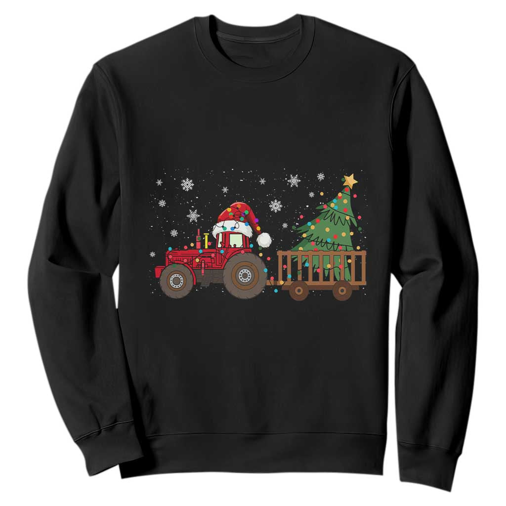 Tractor Christmas Sweatshirt Tree Lights Farmer Xmas Gift for Tractor Drivers TS10 Black Print Your Wear