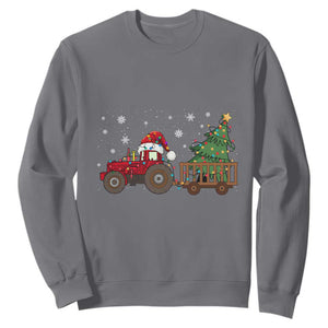Tractor Christmas Sweatshirt Tree Lights Farmer Xmas Gift for Tractor Drivers TS10 Charcoal Print Your Wear