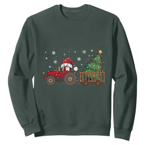 Tractor Christmas Sweatshirt Tree Lights Farmer Xmas Gift for Tractor Drivers TS10 Dark Forest Green Print Your Wear