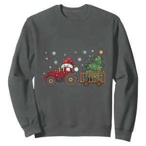 Tractor Christmas Sweatshirt Tree Lights Farmer Xmas Gift for Tractor Drivers TS10 Dark Heather Print Your Wear