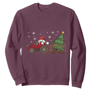 Tractor Christmas Sweatshirt Tree Lights Farmer Xmas Gift for Tractor Drivers TS10 Maroon Print Your Wear