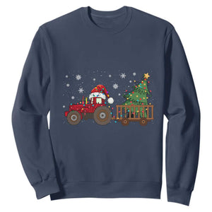 Tractor Christmas Sweatshirt Tree Lights Farmer Xmas Gift for Tractor Drivers TS10 Navy Print Your Wear