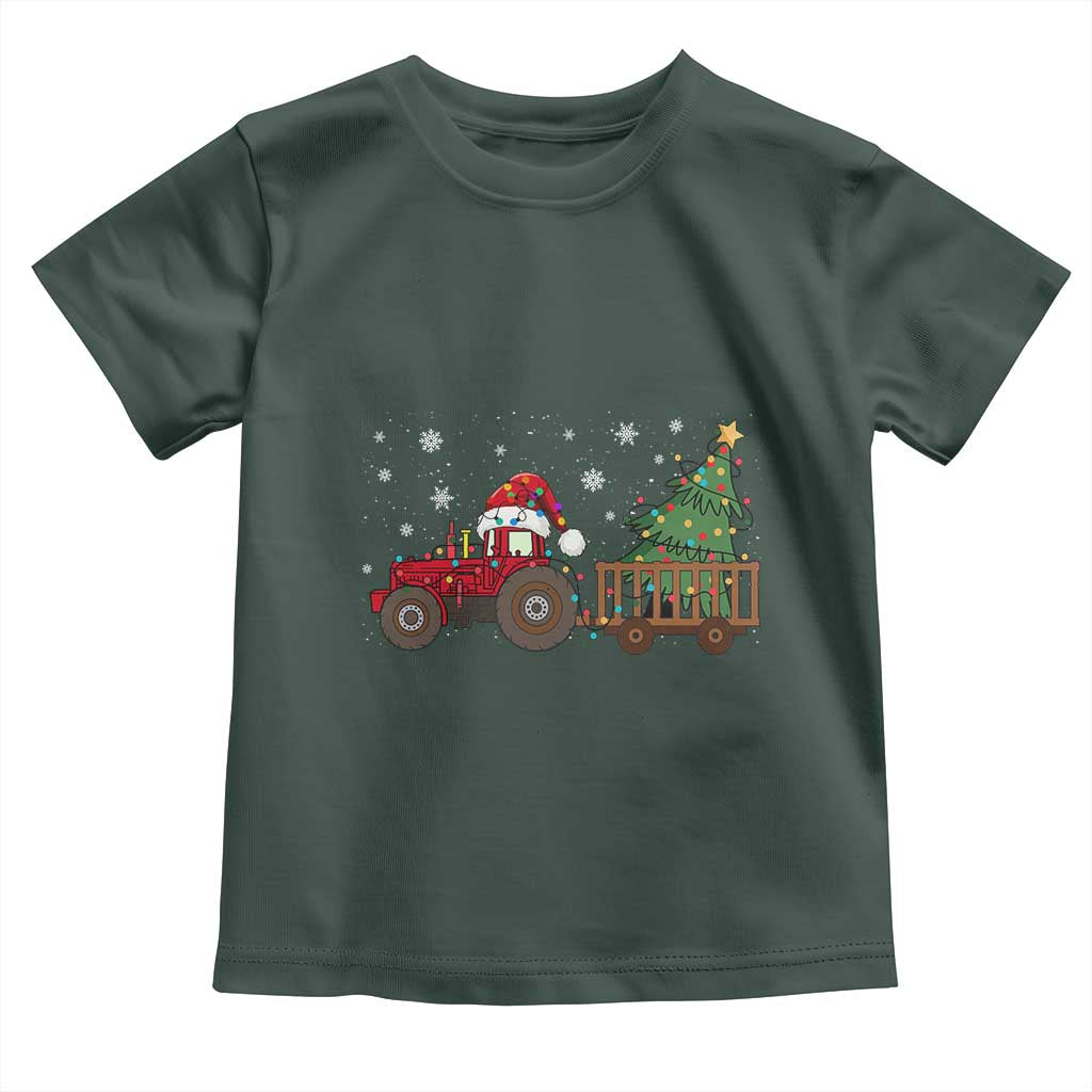 Tractor Christmas Toddler T Shirt Tree Lights Farmer Xmas Gift for Tractor Drivers TS10 Dark Forest Green Print Your Wear