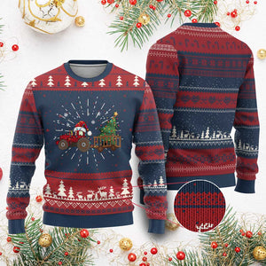 Tractor Xmas Ugly Christmas Sweater Tree Lights Farmer Xmas Gift for Tractor Drivers TS10 Burgundy Print Your Wear